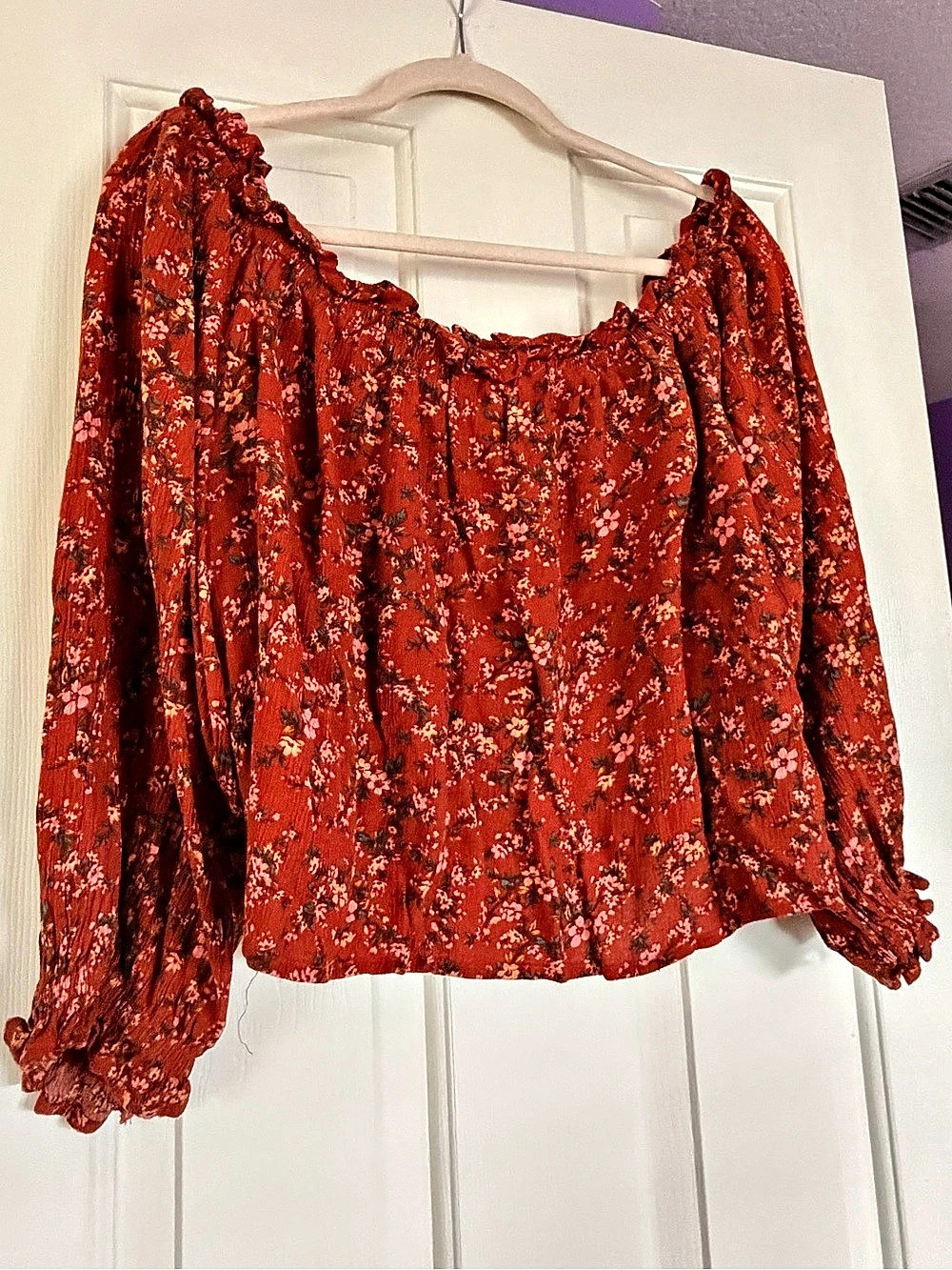 American Eagle Floral Long Sleeve Blouse in Rust Size XL Like New